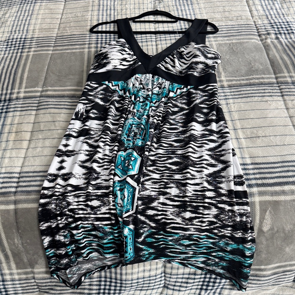 Style & Co. Black and Teal Patterned Dress